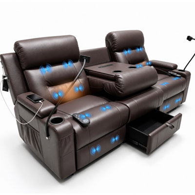 Fauteuil inclinable VANSOFA, canapé inclinable 3 places avec massage et chaleur, canapé fonctionnel sans outils, fauteuil inclinable USB-A et USB-C pour le salon