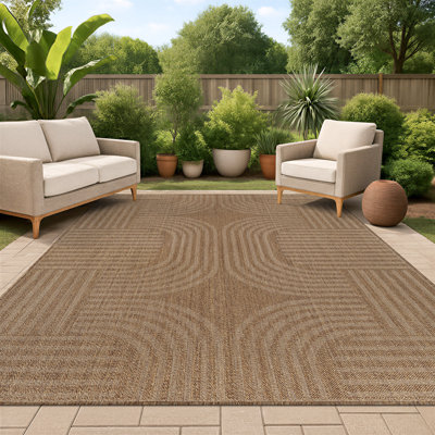 Tapis tissé à plat à motif géométrique en jute sable intérieur / extérieur facile à entretenir