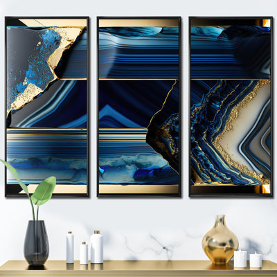 " Abstract Geode Geometric Blue III " 3 - Pieces