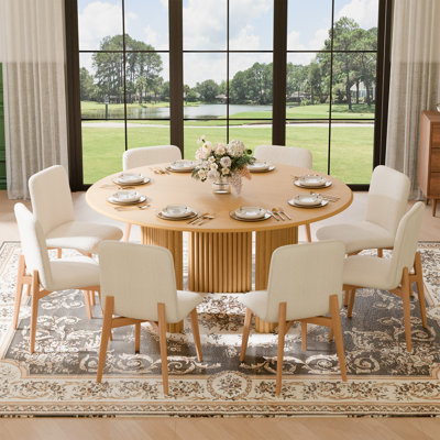 Ensemble 5 pièces de table de salle à manger ronde avec table de 46 po et 4 chaises rembourrées en tissu pour les meubles de cuisine et de salle à manger modernes