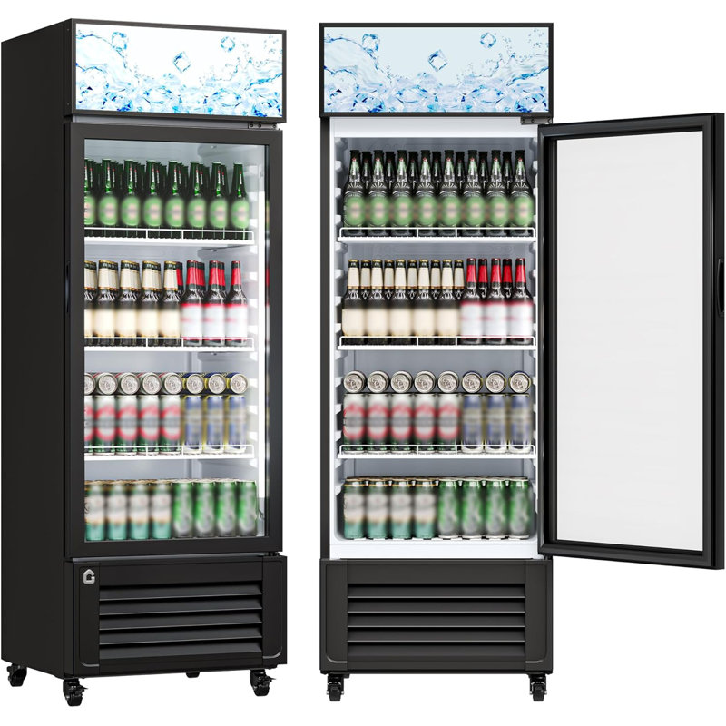 Réfrigérateur commercial pour boissons, réfrigérateur à une porte vitrée avec circulation à 360 °, sans givre, tablettes réglables, réfrigérateur à boissons