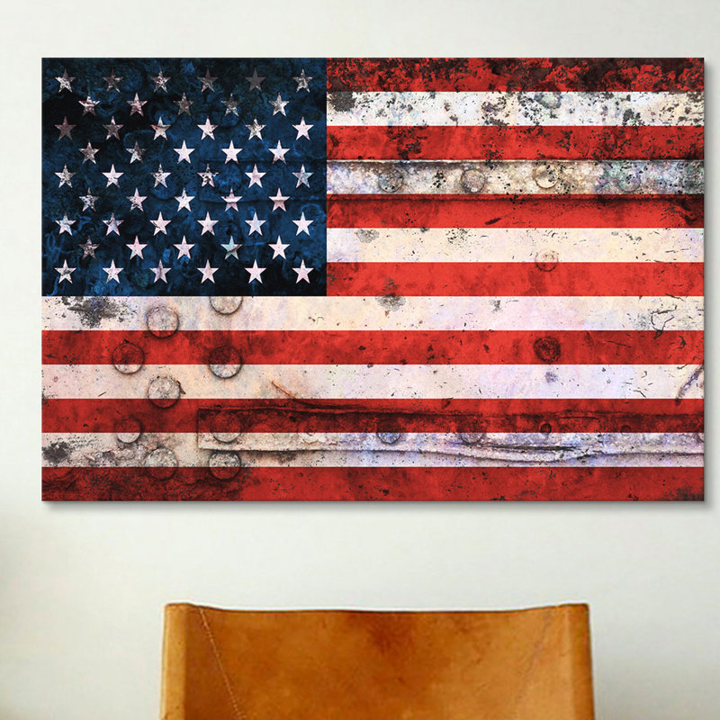 « flags u.s.a. grunge », impression sur toile, H 8 po x l 12 po x P 0,75 po, Toile tendue, Pas de tapis