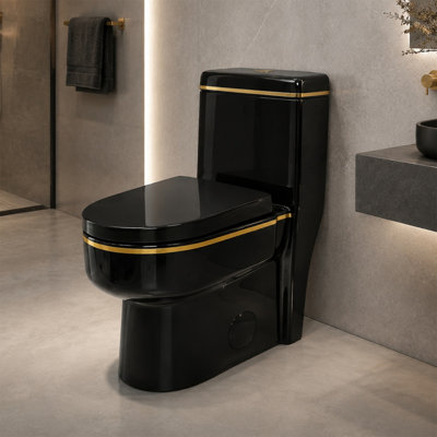 Toilette une pièce avec garniture dorée, double chasse 1,02 / 1,45 GPF, hauteur standard allongée