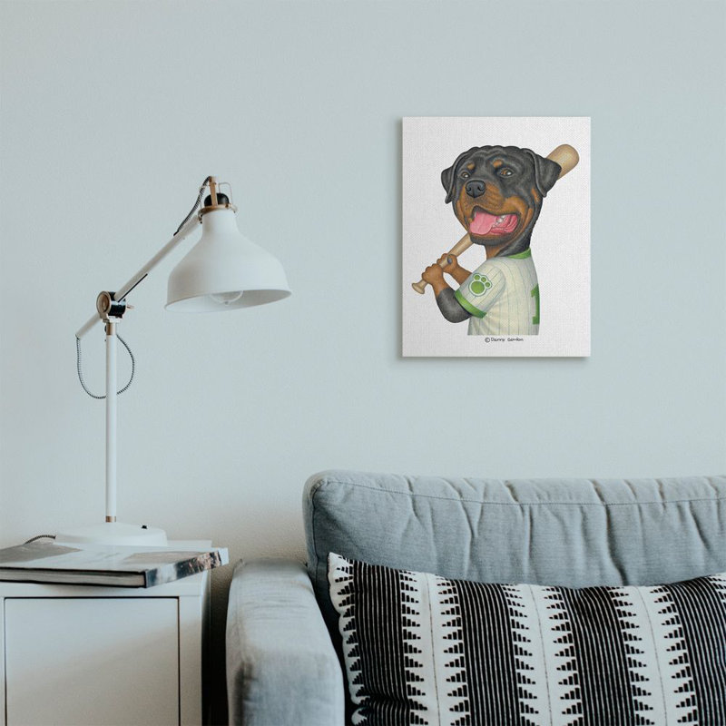 «Rottweiler Baseball Player Family Dog Sports» par Danny Gordan - impression d'art graphique, H 20 po x l 16 po x 1,5 po