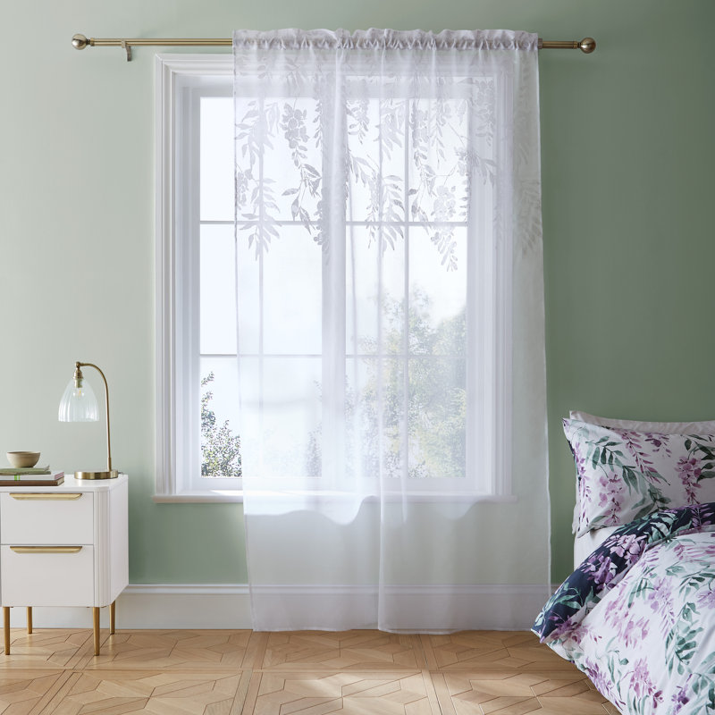 Wisteria Floral Voile Curtain Panel, 138 W x 140 D cm