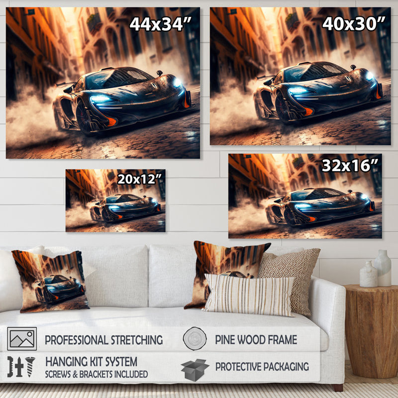 «Futuristic Bugatti Sports Car Racing IV», reproduction sur toile, Toile tendue, H 24 po x l 32 po x P 1 po