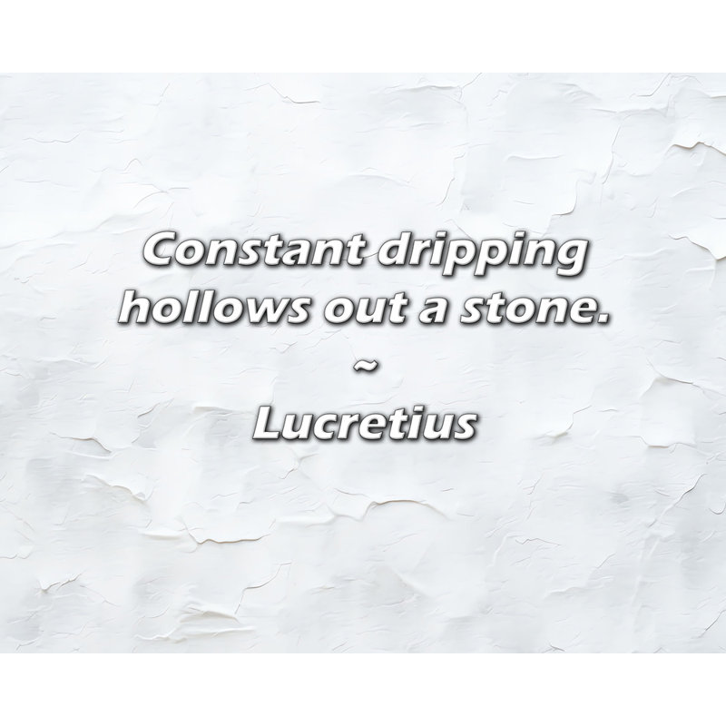 Citation de Lucretius: Des gouttes constantes creusent une pierre., H 20 po x l 24 po