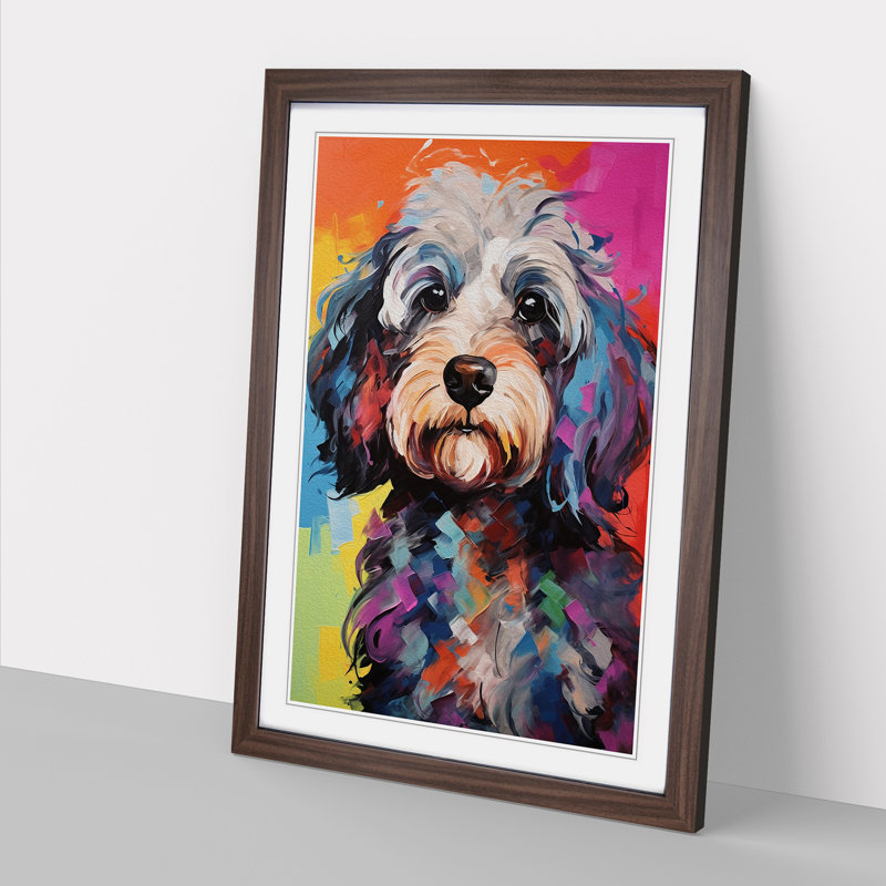 Cockapoo Gestural No.2 - Single Picture Frame Print on Wood, Walnut Framed, 46cm H x 34cm W