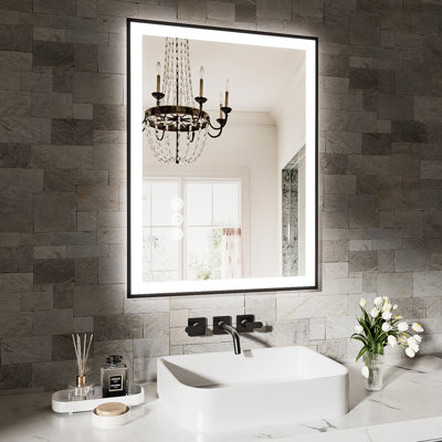 Miroir à DEL intelligent 24 po x 32 po pour la salle de bain, intensité variable de 10%, trois réglages de température de couleur, brouillard avec arrêt automatique, contrôle de l'interrupteur mural, CV Ul 3, verre trempé de 5 mm