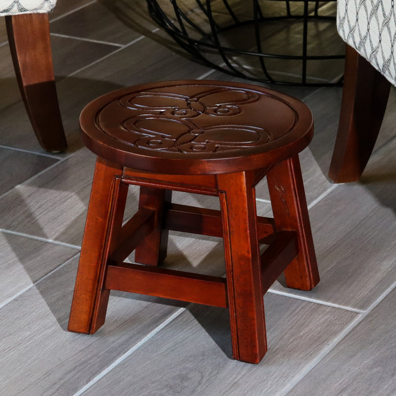 Wooden Stool With Butterflies, Cherry Finish - And Functional For 10" X 11 Butterflies Stool, Color Versatile Ottomans Footrests Height 11" Diameter