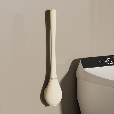 Brosse de toilette flexible à tête plate, fixation murale sans perçage avec support de séchage, beige