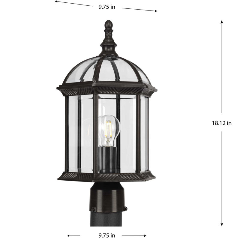 Lampadaire d'extérieur en verre transparent à une lumière, Bronze antique