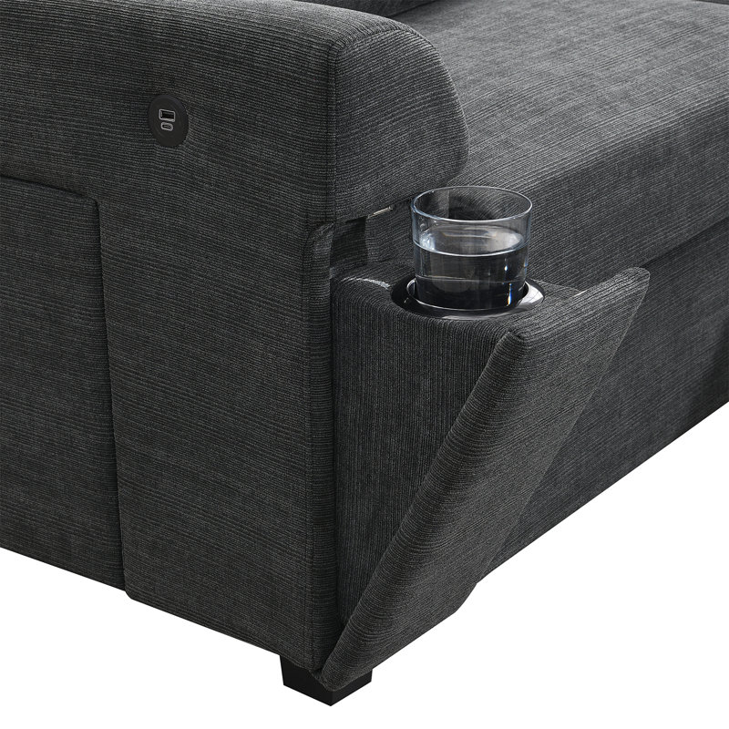 128*67" U Shaped Sectional Sofa, Black