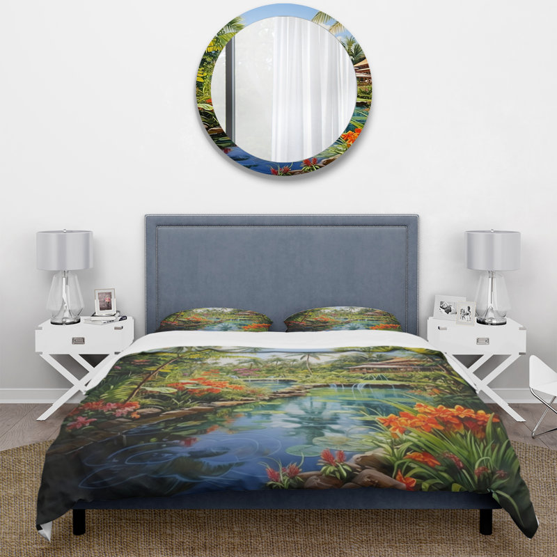 Bali Bliss Landscape II - Ensemble de housse de couette Asian Art - Microfibre de polyester