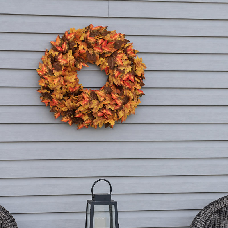 Couronne d'automne pour porte d'entrée – Couronne de Thanksgiving de 50 cm avec feuilles d'érable, décoration artificielle pour porte sur le thème des récoltes d'automne