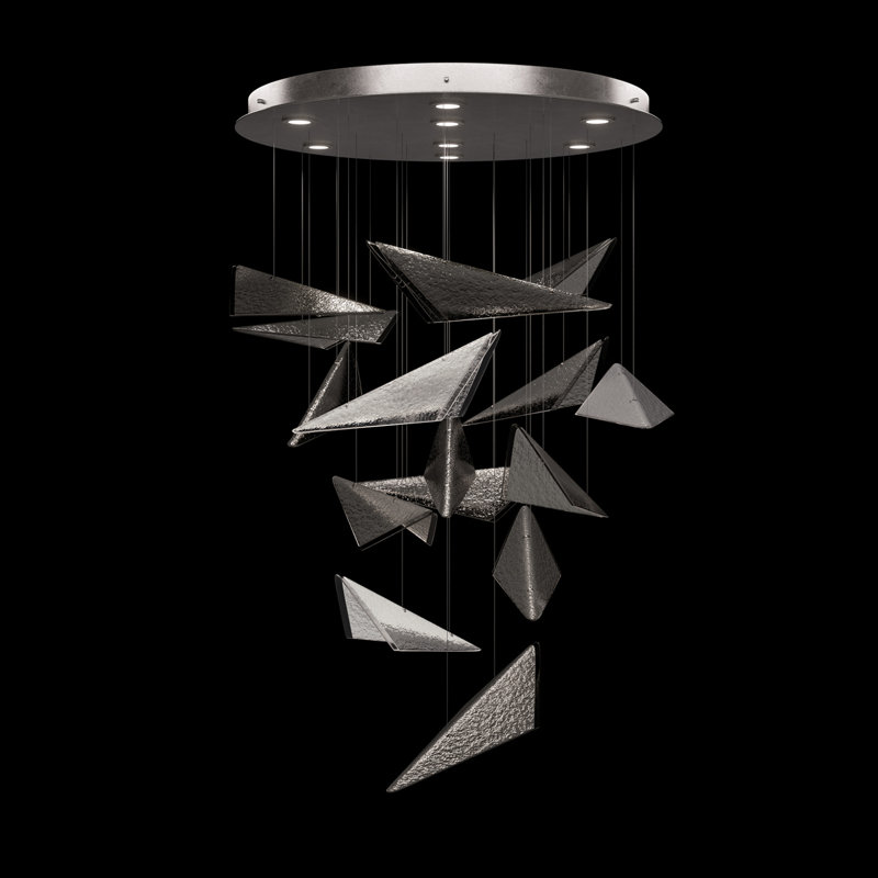 Luminaire suspendu 8 lumières Volo, Argent argent, 52", Fumée martelée