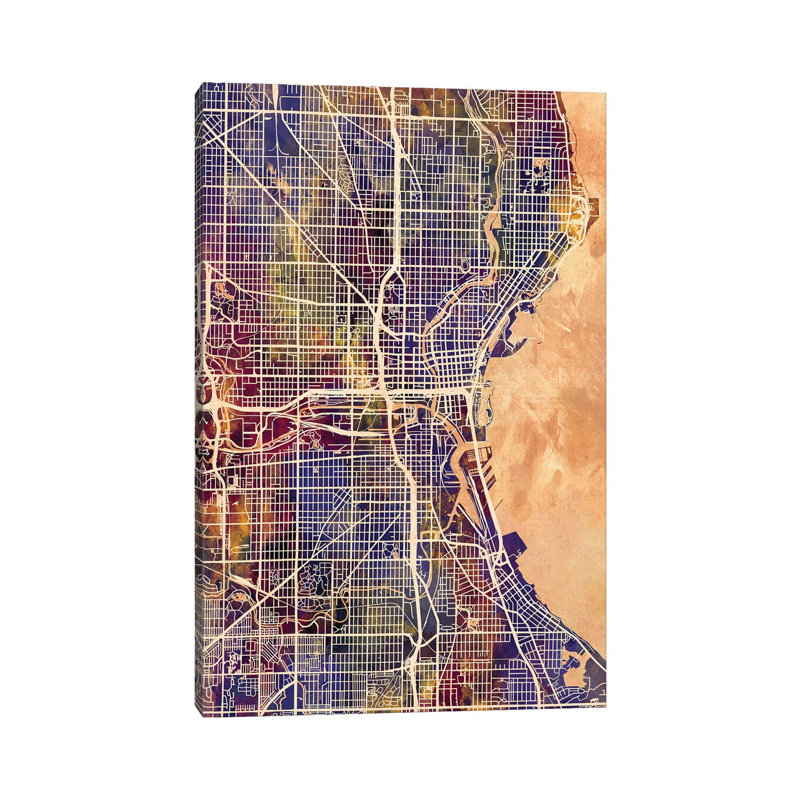 Milwaukee Wisconsin City Map II by Michael Tompsett - Wrapped Canvas Gallery-Wrapped Canvas Giclée, 20.32 cm H x 30.48 cm W