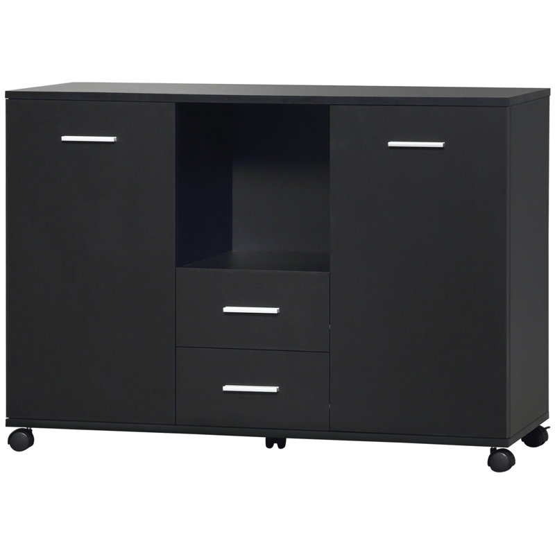 Black Particle Board Multifunction Office Filing Cabinet with Drawers and Shelves