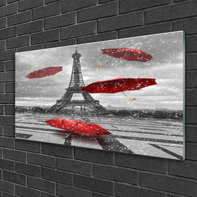 Architecture Eiffel Tower Umbrella - No Frame Print on Glass