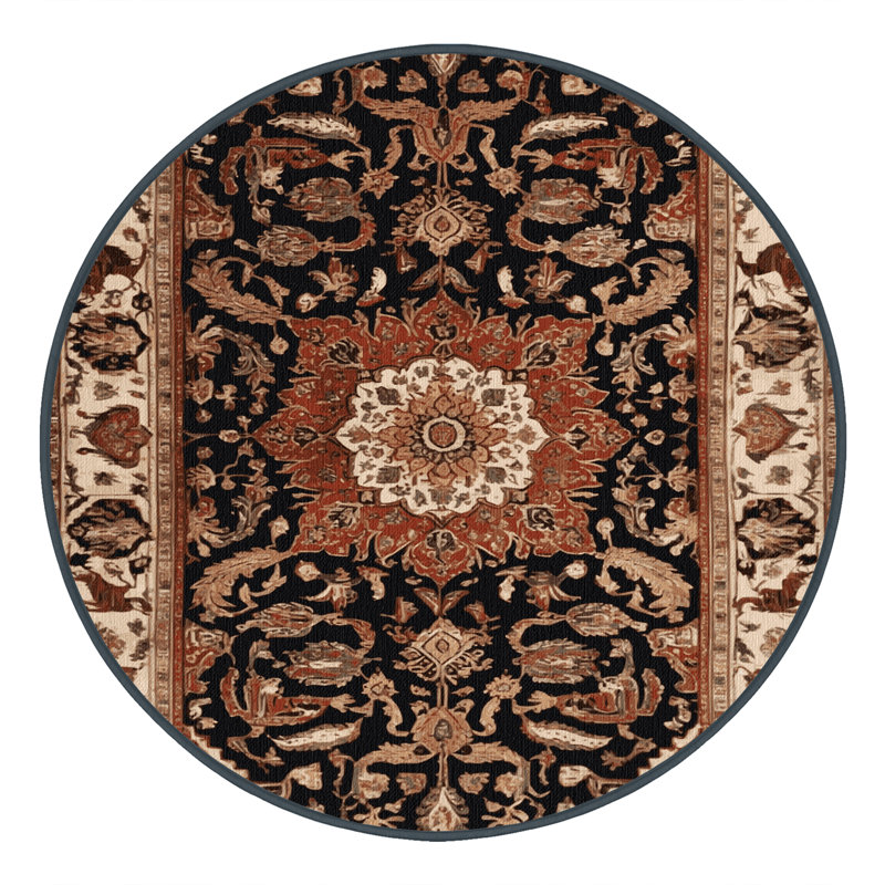 Machine Washable Persian Brown Area Rug, Round 5'