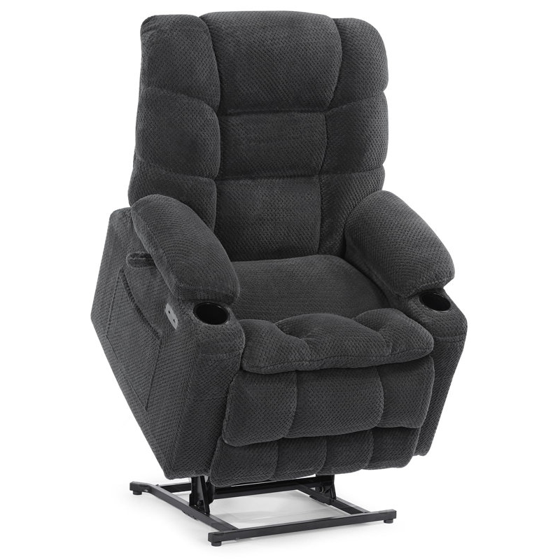  Lay Flat Power Lift Recliner Chair with Heat and Massage, Dual Motor Electric Lift Chair for Elderly for Postoperative Recovery, 400lbs Heavy Duty, Cup Holders, Lumbar Pillow, Navy Blue