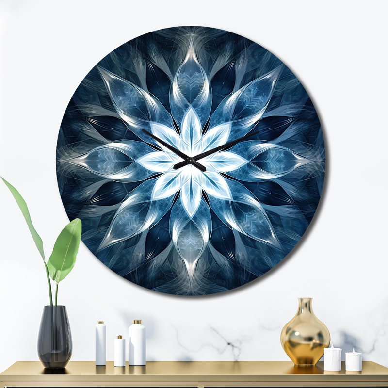 Horloge murale turquoise et blanche Fractal Flowers VI, Très grand