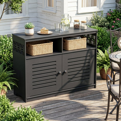Winado Black PVC Outdoor Storage Cabinet Double Door Organizer with Open Shelves for Outdoor and Indoor