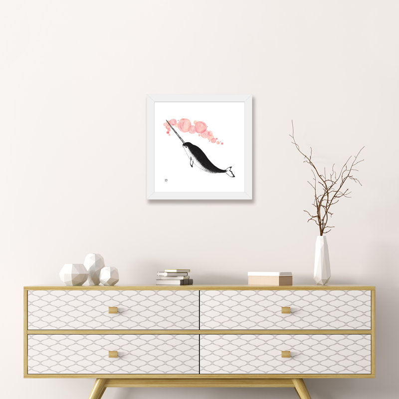 Art papier narwhal, H 16 po x l 16 po x P 1 po, Papier avec cadre blanc