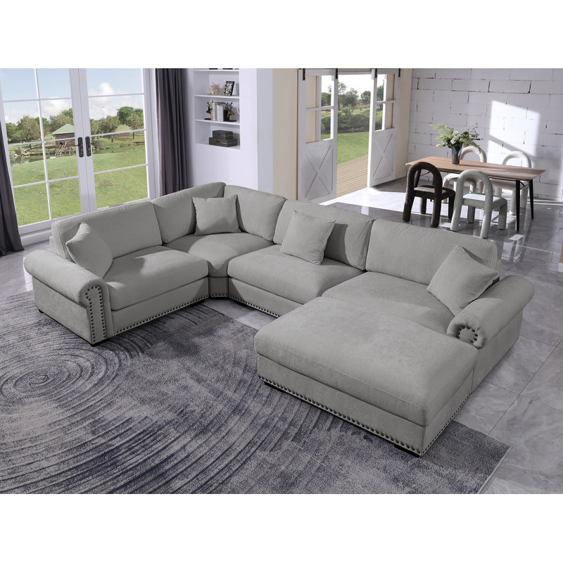 Canapé modulaire en chenille 5 places, Light Gray