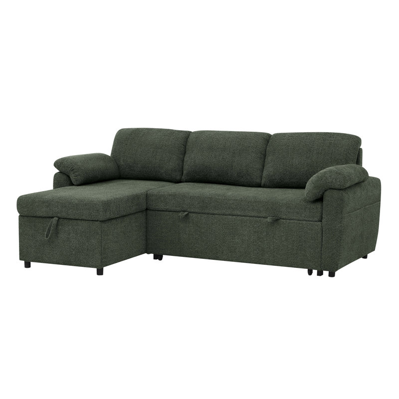 3-In-1 Convertible Sofa Bed With Storage, Green Polyester
