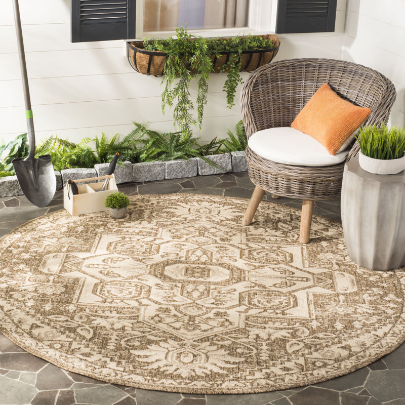 Tapis d'intérieur / extérieur crème / beige Danya, Rond 4 pi
