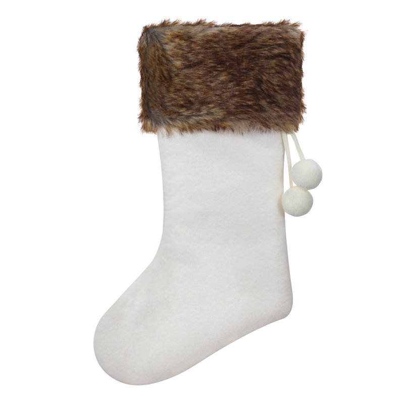 20-Inch Off-White Knit Christmas Stocking with Brown Faux Fur Cuff