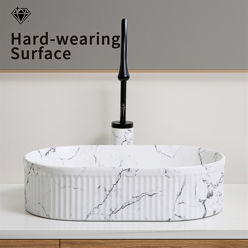 Oval Vessel Sink Black White Marble 19X12 Inch Bathroom Vessel Sink Round Above Counter Sink