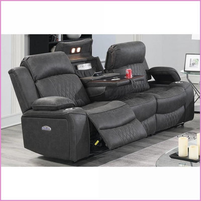 Canapé contemporain à mouvement électrique de 80 po avec accoudoirs de rangement | Gris anthracite | Similicuir gel | Dossier rembourré