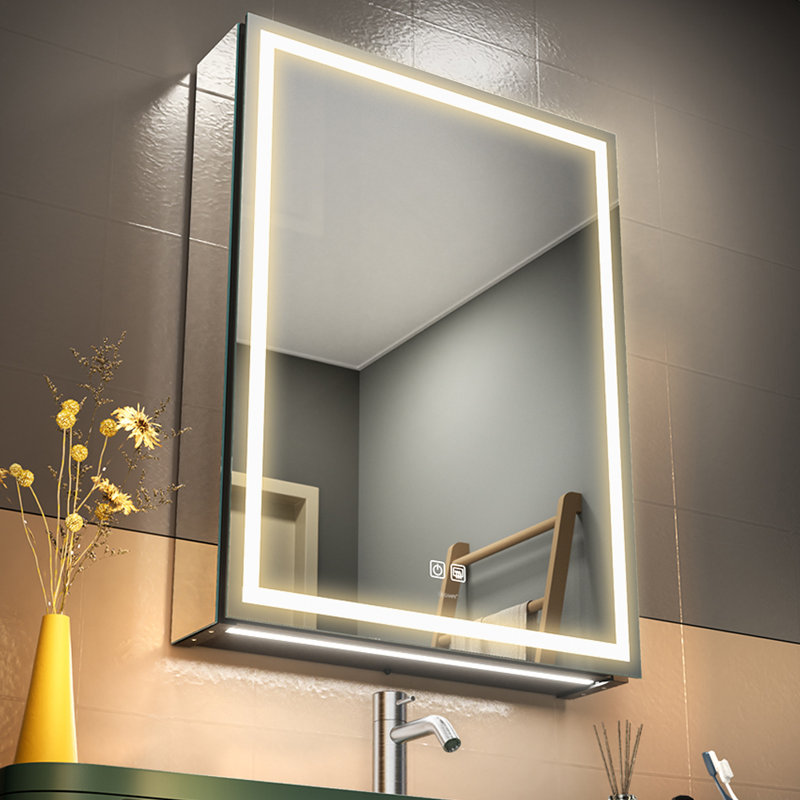 LED Bathroom Medicine Mirror Cabinet, Defog, Dimmable, 3-Color Mode, Outlets & USBs, 28" H x 20" W x 5" D, Right Hinge