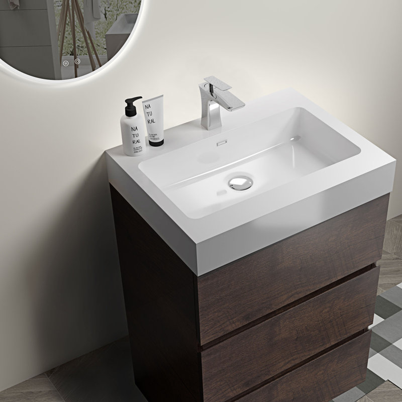 Meuble-lavabo sur pied simple Rosemont, Noyer, Blanc
