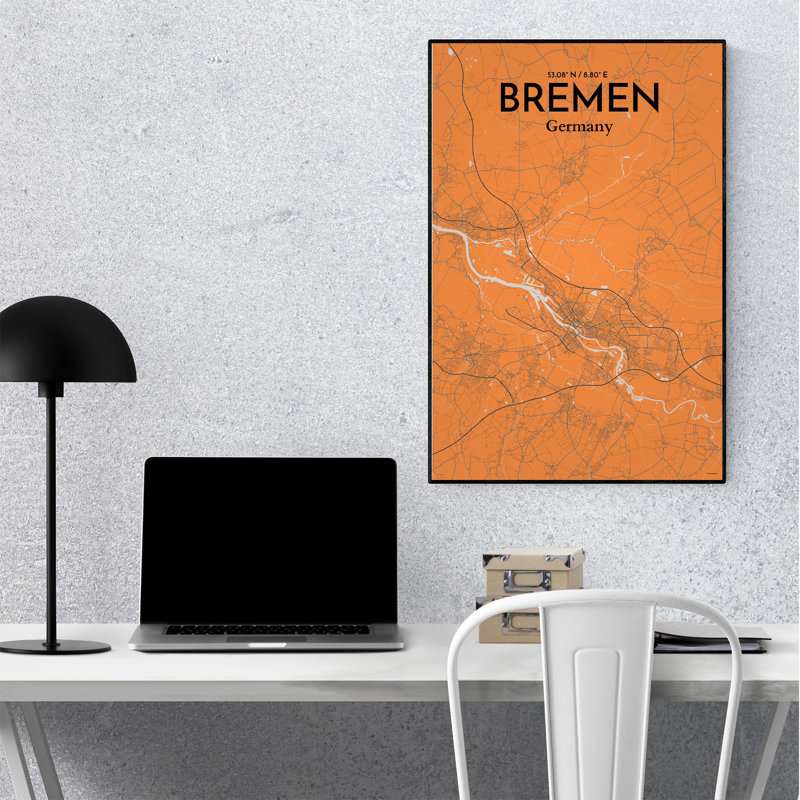 Bremen City Map, impression, H 36 po x l 24 po x P 0,05 po, Oranje
