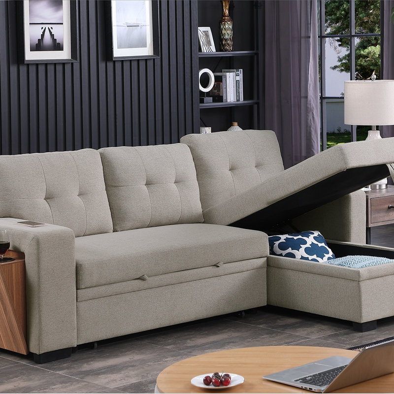 Canapé modulaire 3 pièces rembourré, Lin gris pâle