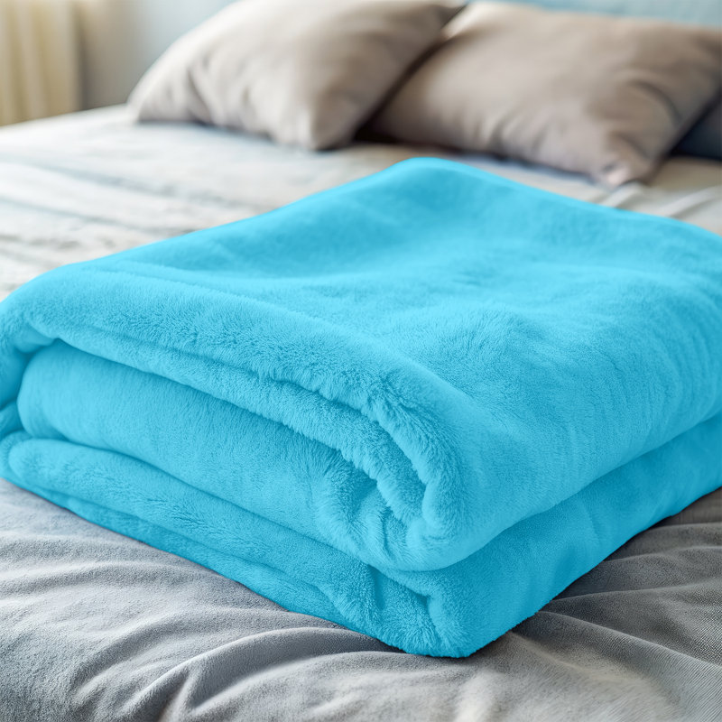 Ultra Soft Plush Faux Fur Reversible Fleece Blanket, Single, Light Blue