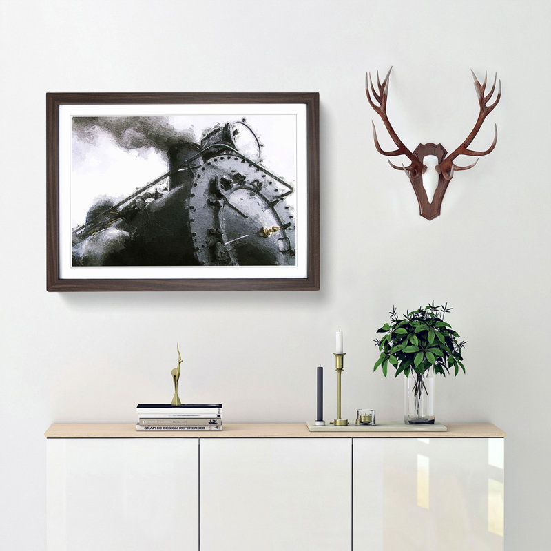 Steam Train - Picture Frame Painting Print, Walnut Framed, 27cm H x 36cm W x 2cm D