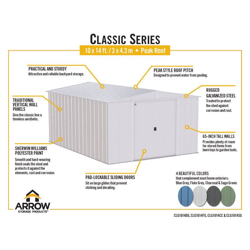 10 ft x 14 ft Blue Gray Galvanized Steel Storage Shed