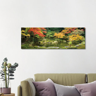 Panoramic View Of A Japanese Garden In Autumn Season, Kyoto, Japan by Jan Becke - Wrapped Canvas Panoramic Print