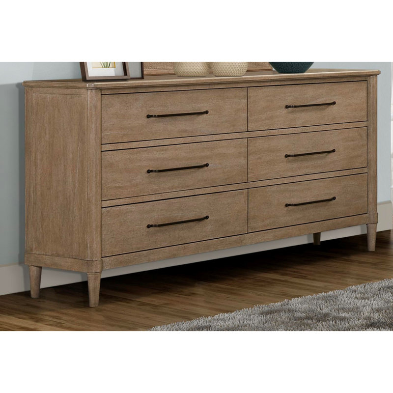 Sand Finish 6-Drawer Dresser with Felt Lined Top Drawers