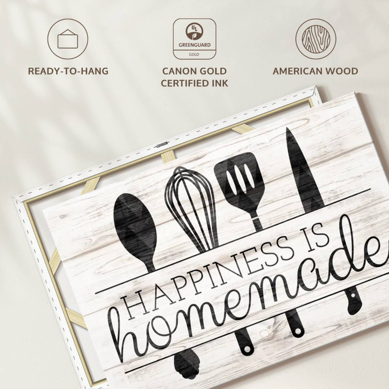 «Happiness Is Hommade Kitchen Tools», reproduction sur toile, H 26 po x l 39 po x P 1,25 po