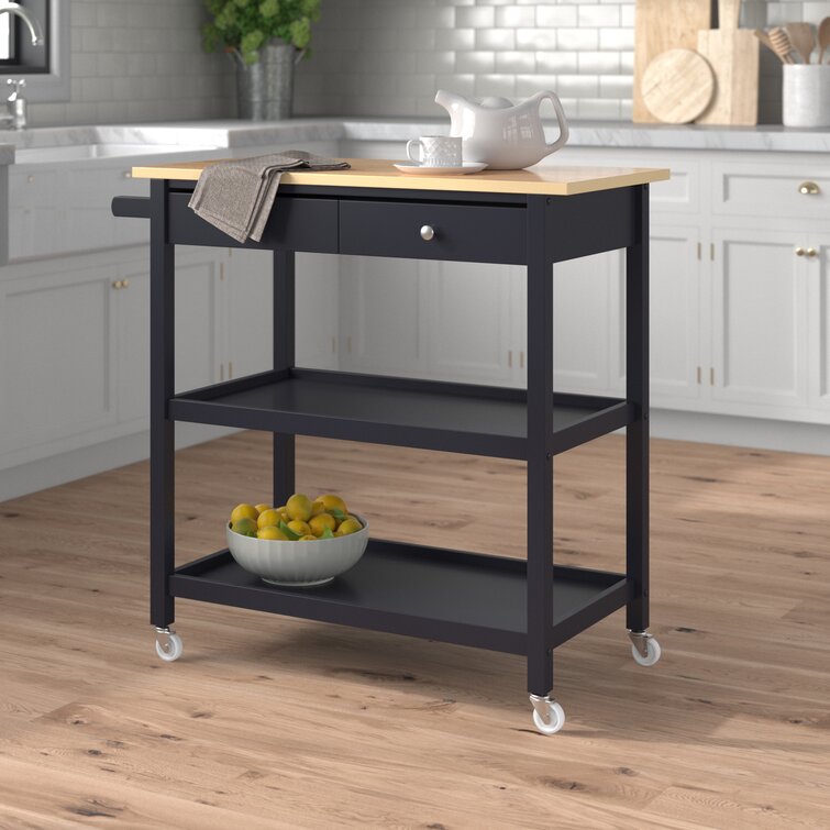 TRINITY Brown Wood Base with Wood Top Rolling Kitchen Cart (20-in