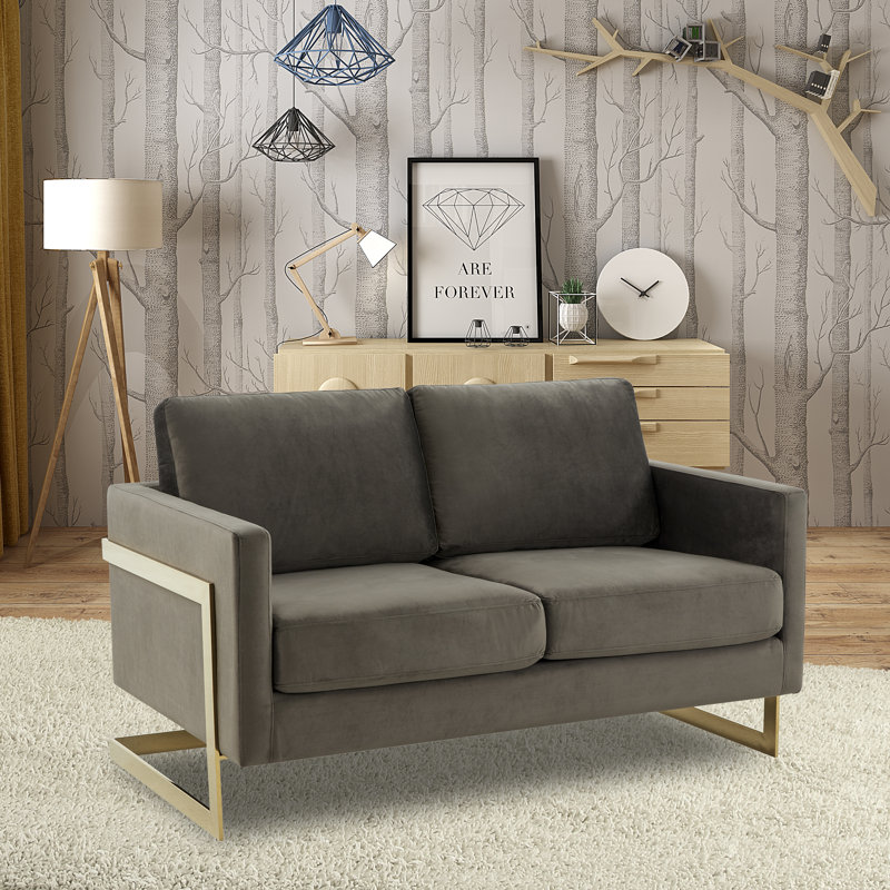 Causeuse moderne en velours avec cadre doré Bellago, Velours gris foncé