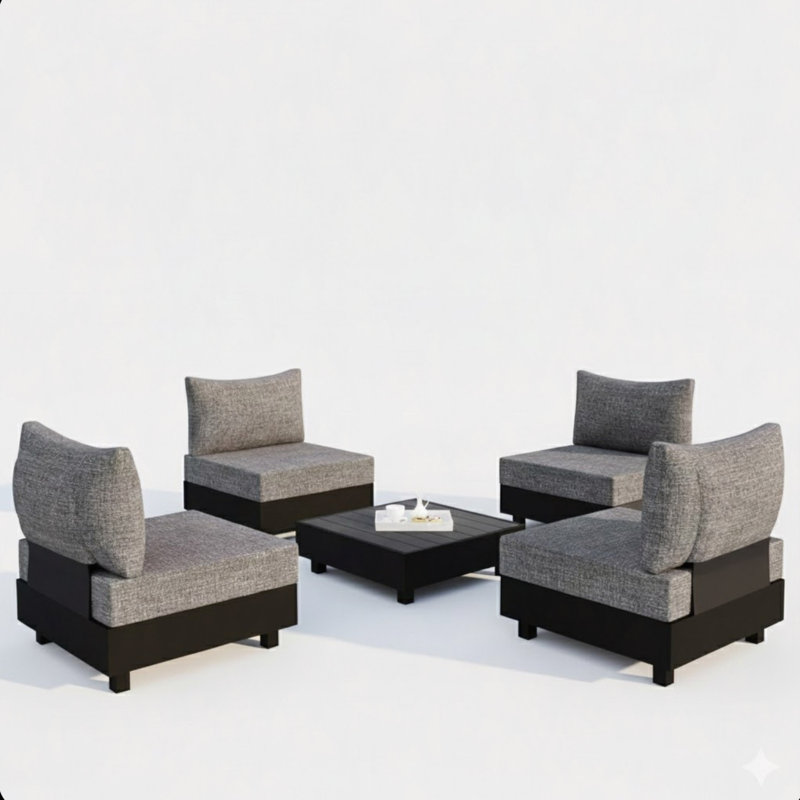 Ensemble modulaire de patio en aluminium 5 pièces avec chaises modulaires et table basse