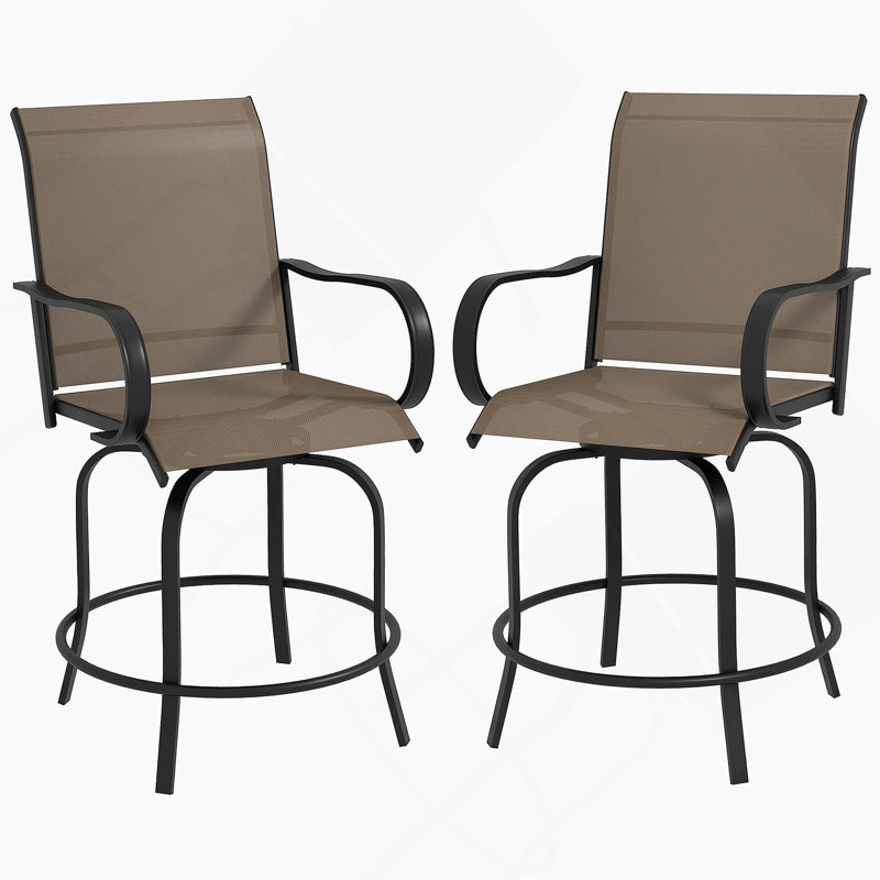 Tabourets de bar d'extérieur avec accoudoirs Outsunny, ensemble de 2 chaises de patio pivotantes à 360 °, Marron clair