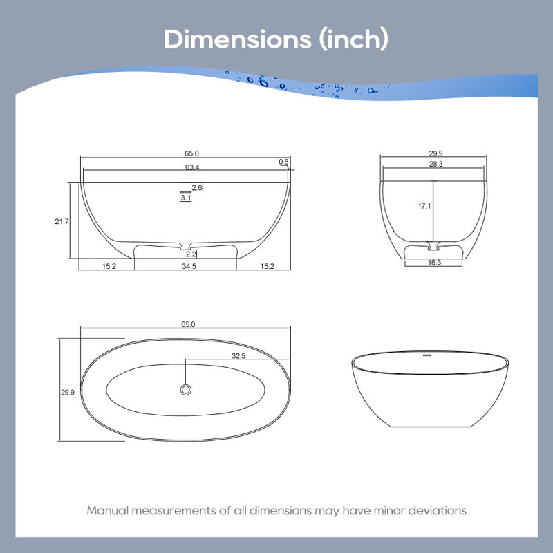 65'' x 29'' Freestanding Soaking Solid Surface Bathtub, Green