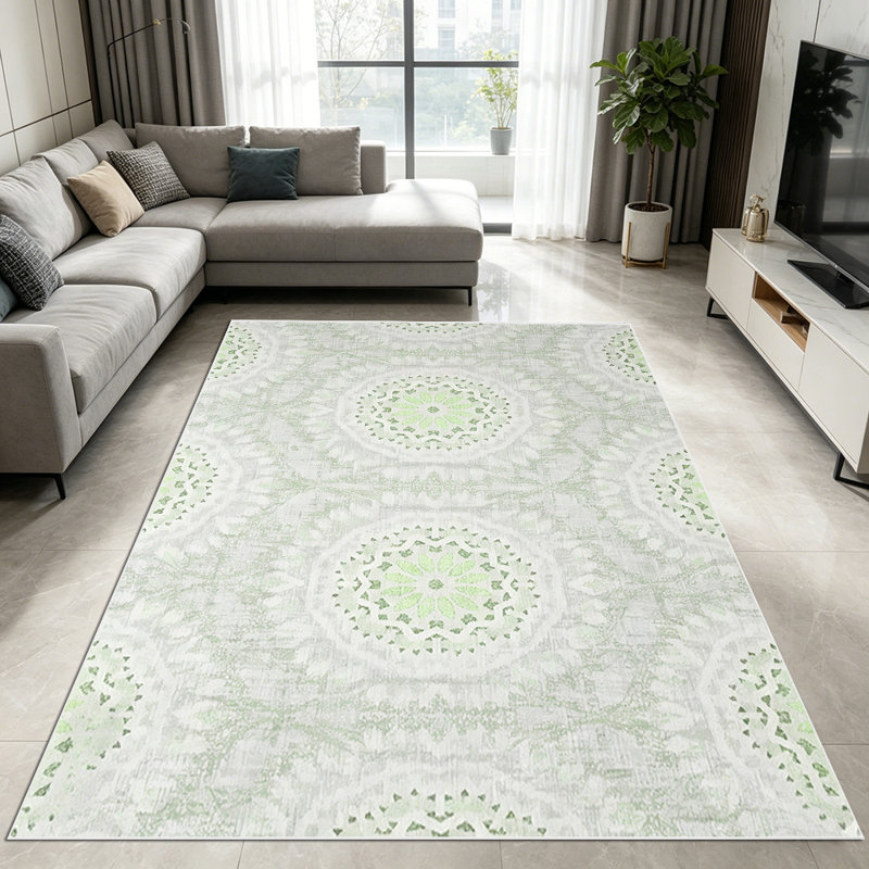 1PC Vintage Sage Green Medallion Linen Texture area rugs for Living Room, Soft, All seasons, Easy-maintain, Washable Indoor mat, Farmhouse suitable for dining room, bedroom, kitchen entryway, home office, patio, porch, Home Decor, Outdoor Decor.